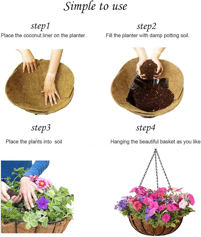 MTB Supply 2 Pack 14 Inch Garden Hanging Baskets Vintage Geo with Coco-Liner for Home Balcony Patio Decoration Outdoor Hanging Planter