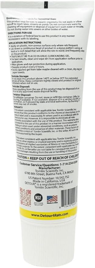 Detour Rat Repellent Gel Professional Grade Rat Mice Repellent 8 oz Squeeze Tube NSF-Approved for Food Preparation Areas Protects Car Engine Wires & Outdoor Grills from Rodents Toxin-Free