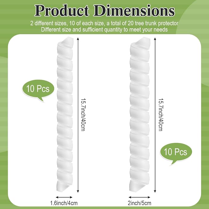 Wesiti 20 Pcs Tree Trunk Protector Plastic Spiral Trunk Tree Wrap Guard Bark Tube Protectors to Protect Bark Saplings from Deer Cats Rodents Rabbit Mowers (White)