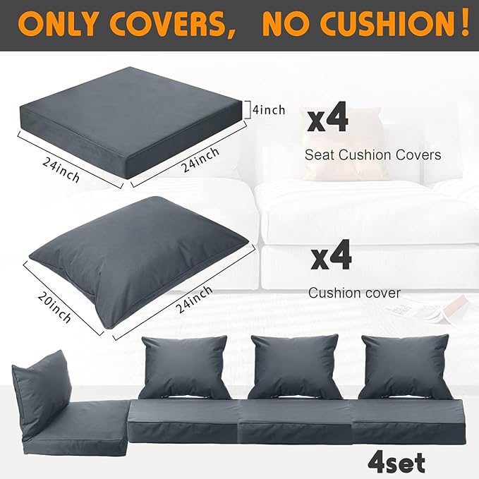 All Smiles Sky Blue Patio Furniture Replacement Chair Cushion Covers Set of 4 for Waterproof Resistant Outdoor Deep Set Cushion Covers for Seat Yard Garden Deck，24 x 20 Inch, 24 x 24 x 4 Inch