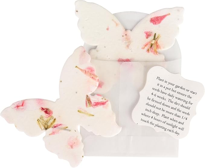 Pink Butterfly Gift Tags with Wildflower Seeds - 24pcs Writable Gift Wrap Tags for Baby Showers, Mother's Day Present, Party Favors, DIY Crafts, & Earth Day Decorations