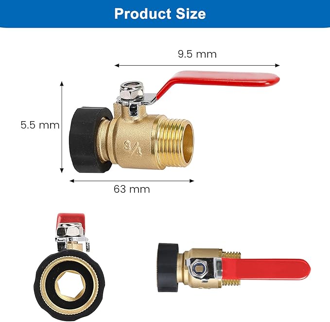 FINEST+ Garden Hose Shut Off Valve, 3/4" GHT Water Hose Shut Turn Off Valve, Heavy Duty Brass Valve Garden Hose Ball Valve With Stainless Steel Long Handle