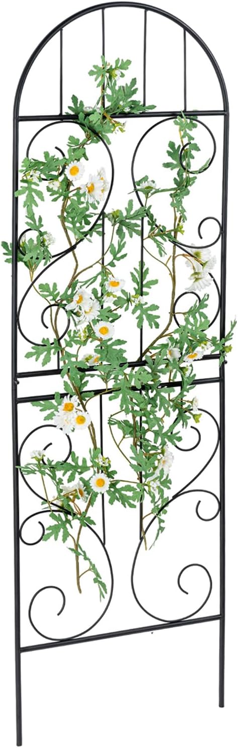 MyGift Decorative Garden Trellis, Separable and Assembled Deluxe Garden Fence, Vintage Pattern Design Matte Black Metal Wire Outdoor Climbing Plant Trellis for Ivy, Roses, and Vines
