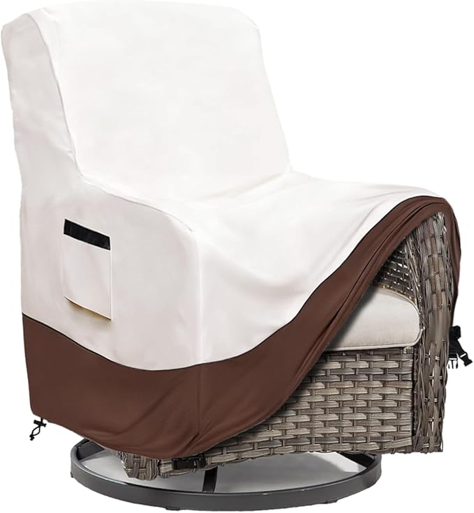 Waterproof Outdoor Swivel Chair Cover,600D Heavy Duty Waterproof Patio Chair Covers,Outdoor Furniture Covers for Lawn/Garden Swivel Chiar,(32" W x 32" D x 36",Beige&Brown)