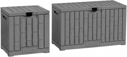 EAST OAK 2-Piece Outdoor Storage Box Set, 31 Gallon & 60 Gallon Waterproof UV-Resistant Resin Deck Boxes, Lockable Storage for Patio Cushions, Garden Tools, Pool Accessories, Grey