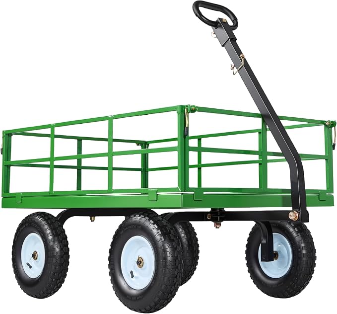 VEVOR Steel Garden Cart, 1200 lbs Heavy Duty Pullable Garden Wagon Yard Cart, 2 in 1 Outdoor Metal Utility Wagon Yard Trailer with 13" All Terrain Tires, Mesh Detachable Sides and 180° Rotating Handle