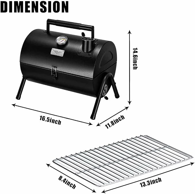 MAISON HUIS Small Charcoal Grill, Portable Tabletop BBQ Smoker for Outdoor Camping,Mini Grill for Tailgating, Hiking & Picnic, (Black)