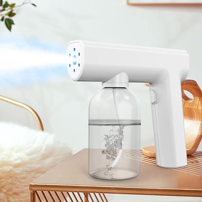 Portable Electric ULV Atomizing Sprayer - Rechargeable Cordless Nano Fogger for Home and Office Dis - 300ml Capacity - White