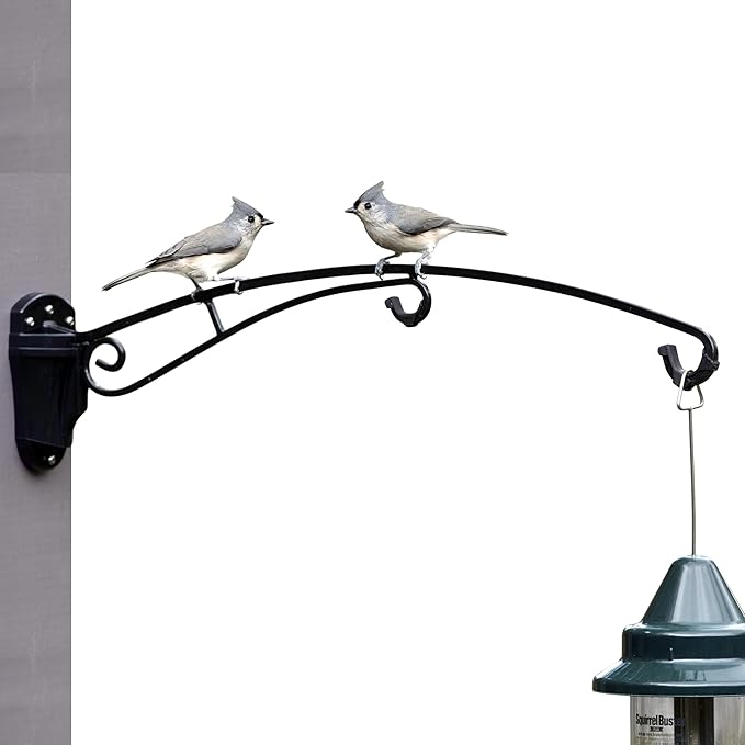 BirdsUP Hanging Bracket for Bird Feeders, Planters, Chimes, Heavy-Duty, Holds up to 25 lbs, 2 Hooks with Rubber Bumpers, Black, Screws Included