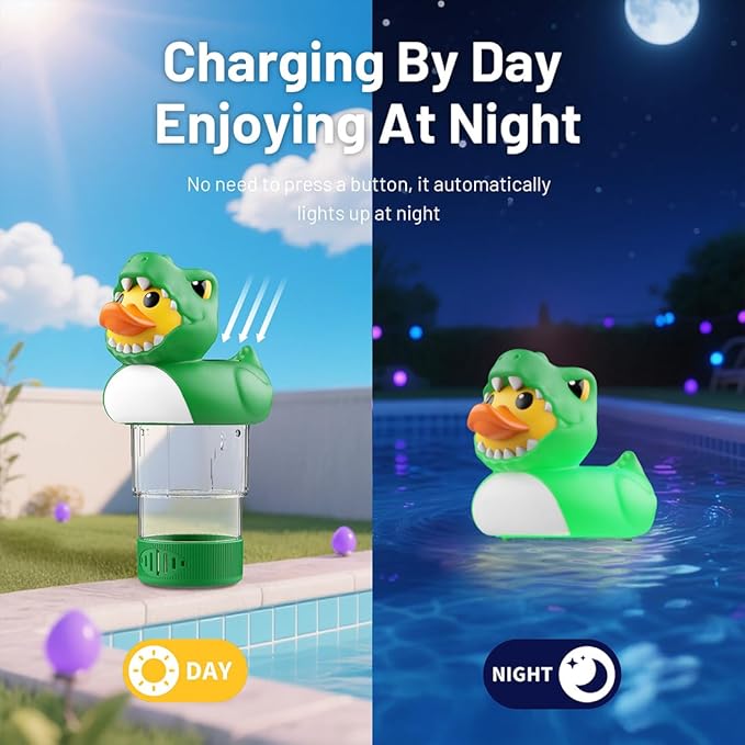 Solar Pool Chlorine Floater Pool Light Green Dino ChIorine Tablet Floater 3 Inch Floating ChIorine Dispenser for Summer Party Decorations Hot Tub SPA(Chlorine Tablets Not Included) GR03