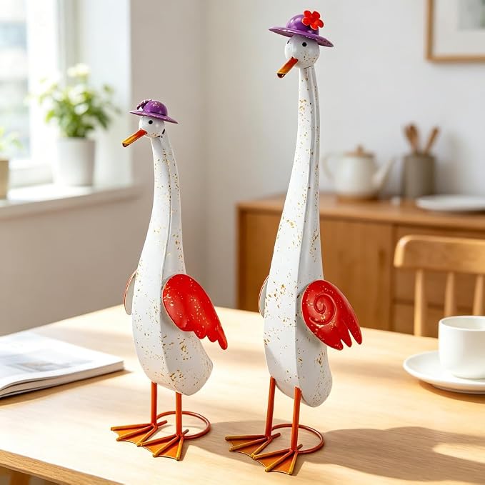 22" Duck Garden Statue Set of 2 Metal Ducks | Outdoor Decor Porch Animal Figurine Yard Art Sculptures Rustproof Lawn Ornament for Outside Patio Backyard Decorations