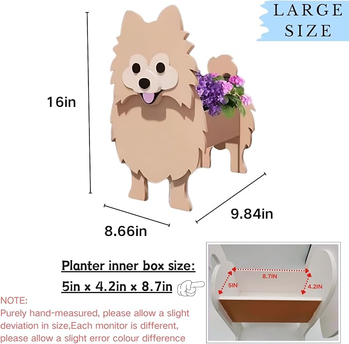 Brown Pomeranian Dog Planter, Cute Animal Shaped Plant Pot, Dog Flower Pot, Gifts for Women & Pet Lovers, Indoor Outdoor Garden Home Office Decor, 9.84 x 8.66 x 16 Inches