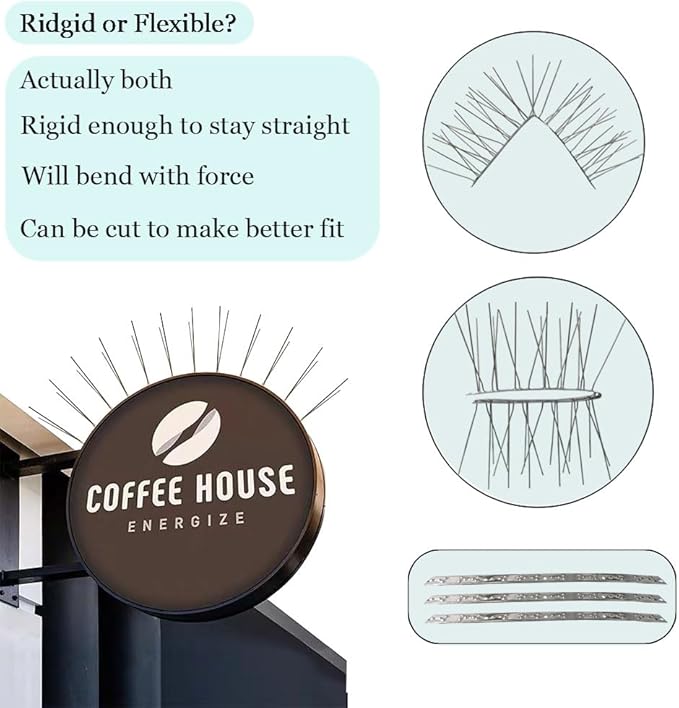 PANGCH Bird Spikes,Stainless Steel Bird Spikes Metal Bird Spikes Fence Spikes Easy to Install - 70 Strips 75.78 Feet Coverage