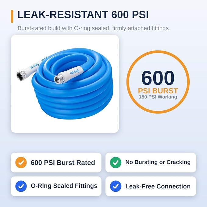 FEVONE Garden Hose 75 ft, Kink-Free Trianglular Prism Design | Heavy Duty Water Hose, 5/8 Inch ID, 600 PSI, Leak Free, Flexible Hybrid Polymer Yard Hose with 3/4 Inch Aluminum Fittings