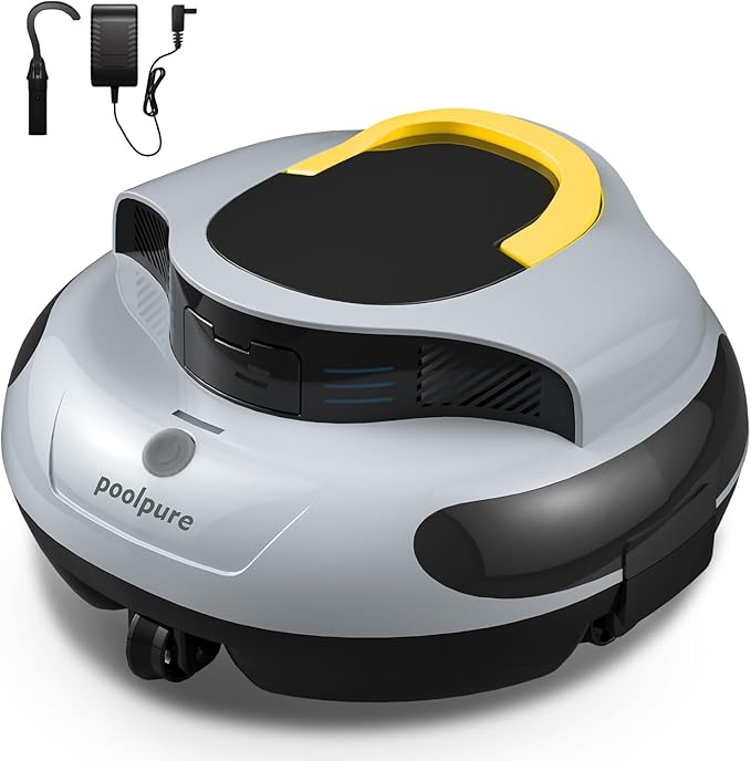 POOLPURE Pool Cleaner, 5000mAh Battery, 100 Minutes Runtime, 1000 Sq Ft Coverage, Automatic Cleaner (Yellow Gray)