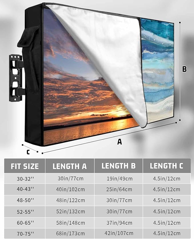 Outdoor TV Cover 70-75 Inch Weatherproof, Blue Coastal Outdoor TV Enclosure with Zipper & Roll Up Front Flap, Summer Beach Nautical Abstract Art Waterproof TV Covers for Outside Flat Screen TV