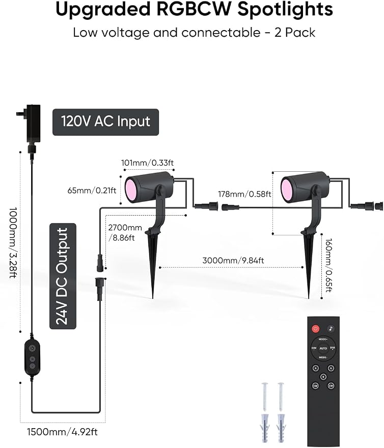 APPECK Outdoor Spot Light 600lm, Smart Landscape Lighting Kit 2 Pack, RGBCW Color Changing Low Voltage Landscape Lights, IP65 Waterproof, App/Voice/Remote Control, for Garden Pathway Yard Decor