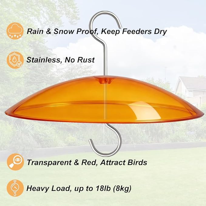 Small Rain Cover for Bird Feeder - 2PC x 8" Mini Hanging Weather Guard Protective Dome Against Rain/Snow/Sun - Orange Yellow Translucent Plastic - Dia. 20CM