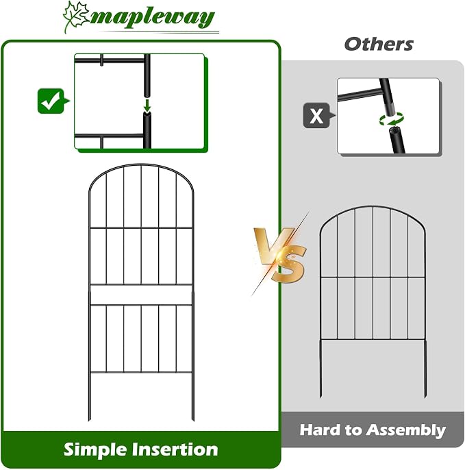 mapleway 31in(H) Garden Fence, 16ft(L) Dog Fence Outdoor for Yard, Decorative Garden Fencing Metal Panels Borders Stakes Animal Barrier for Yard Backyard, Arched