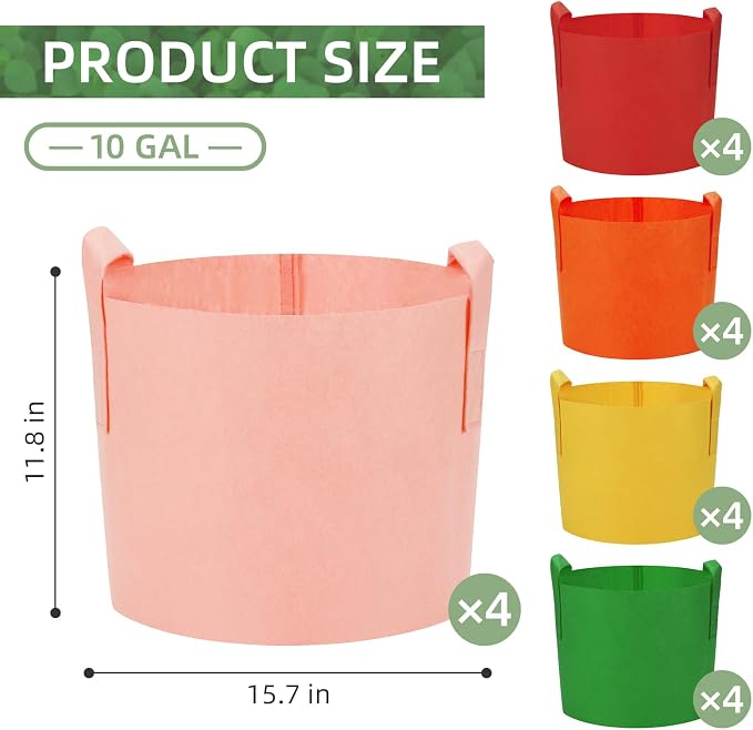 20 Pack 10 Gallon Grow Bags, Colorful Potato Plant Grow Bags with Handles, Nonwoven Fabric Garden Pots for Vegetable Fruit Flowers Herbs Tomato Potato Growing (10 Gal)
