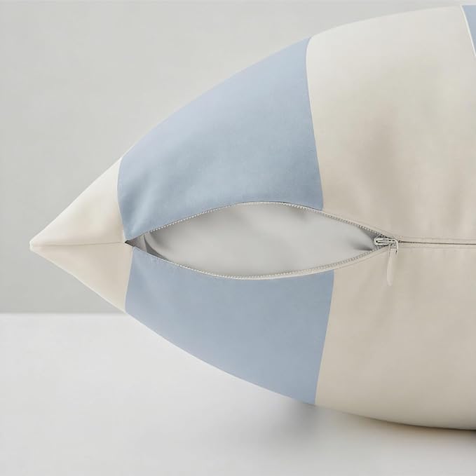 Allorry Outdoor Pillow Covers 18x18 Set of 2 Sky Blue Striped Decoration Throw Pillow Covers for Spring Fall Outdoor Waterproof Garden Patio Furniture Sofa Bed Home Decor JB007-K18
