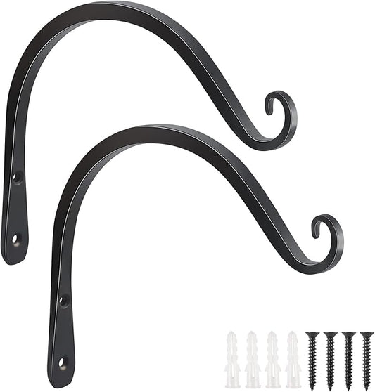 FEED GARDEN Heavy Duty Plant Hangers Outdoor Indoor, 8 Inch 2 Pack Metal Hanging Bracket Holds Up to 44 lbs, Wall Brackets for Hanging Baskets, Bird Feeders,Wind Chime& Lanterns, Black