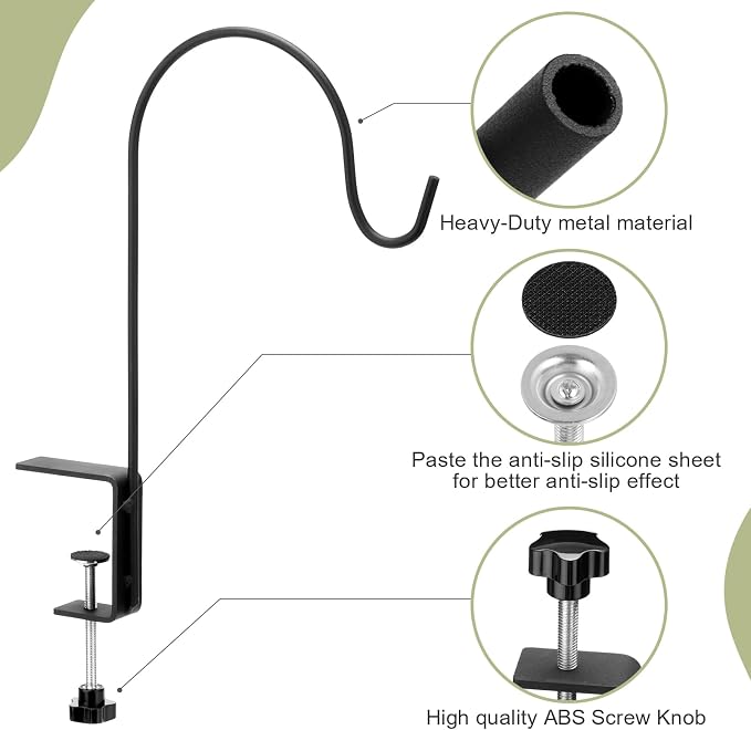 2 Pcs 11 Inch Deck Hook for Bird Feeder Deck Railing Plant Hanger with 3 Inch Strengthened Clamp Adjustable Outdoor Plant Holder for Hanging Bird Feeder Flower Pot Birdhouse