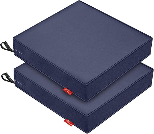Patio Chair Cushions 19x19 Inch, Water Repellent Outdoor Seat Cushions with Adjustable Straps, Fade Resistant Replacement Cushions for Garden Deck Sofa Couch, Set of 2, Blue Grey