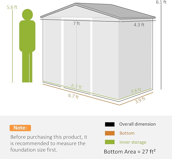 Outsunny 7' x 4' Outdoor Storage Shed, Garden Tool Metal Shed with Foundation Kit, Double Lockable Door, Air Vents and Sloping Roof, for Backyard, Patio, Lawn, White