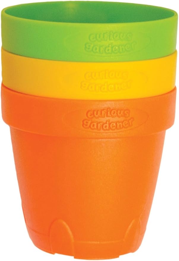 Curious Gardener 12 Piece Gardening Tool Set for Kids Ages 4-8 Years - Grower's Set - Includes Trowel, Shovel, Shears, 3 Nursery Pots, 3 Markers, and 2 Marker Sticker Sheets