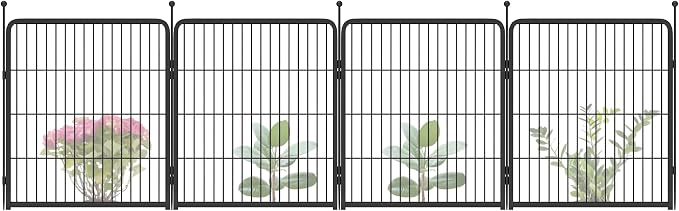 FXW Garden Fence Outdoor for the Yard – 32in(H) x 9.1ft(L) Heavy Duty Metal Animal Barrier for Dog, No Dig Decorative Dog Fence, 4 Panels, Black