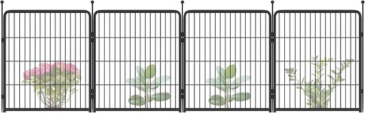 FXW Garden Fence Outdoor for the Yard – 32in(H) x 9.1ft(L) Heavy Duty Metal Animal Barrier for Dog, No Dig Decorative Dog Fence, 4 Panels, Black
