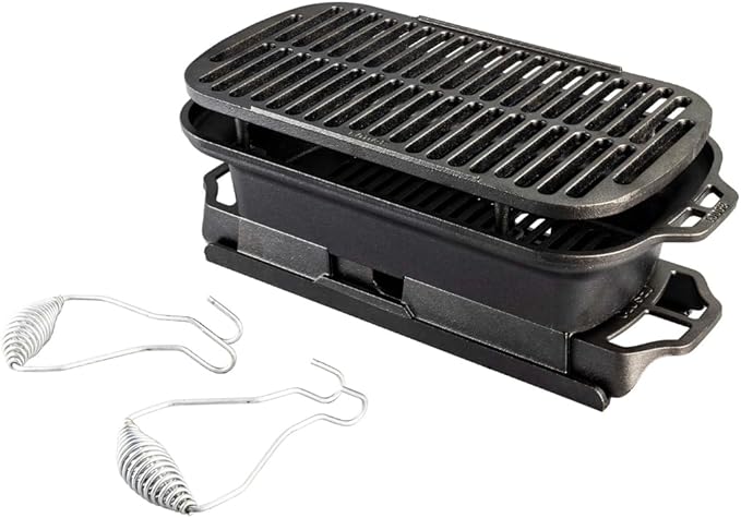 Lodge Sportsman’s Pro Cast Iron Grill - Portable Charcoal Grill with Removable Grate & Dual Air Vents - Heavy-Duty Outdoor Cooking - 9 Inches x 16.75 Inches