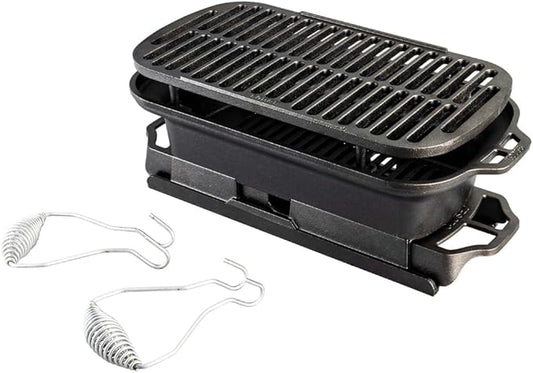 Lodge Sportsman’s Pro Cast Iron Grill - Portable Charcoal Grill with Removable Grate & Dual Air Vents - Heavy-Duty Outdoor Cooking - 9 Inches x 16.75 Inches