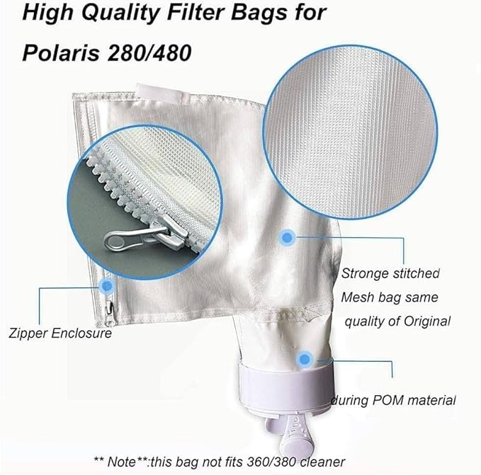 UCEDER Nylon Mesh Pool Cleaner Bags,All Purpose Filter Bag K13 K16 with Zipper Replacement for Polaris 280 and 480 Pool Cleaner (4 Pack)