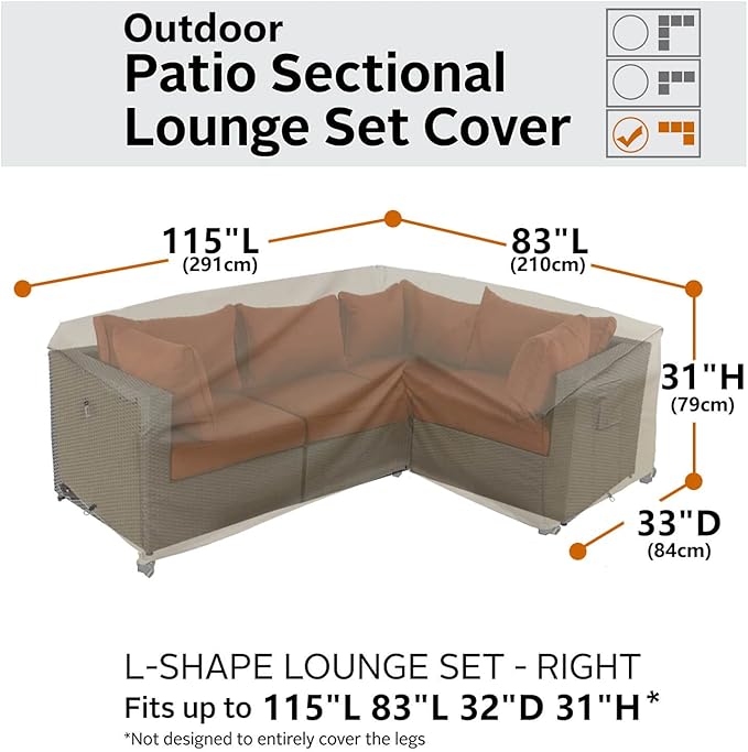 Heavy Duty Outdoor Sectional Sofa Cover, 115"X83" L-Shaped Waterproof 600D Patio Couch Cover, Lawn Patio Furniture Covers (Desert Khaki, L-Shaped-Right Facing-115 x83)