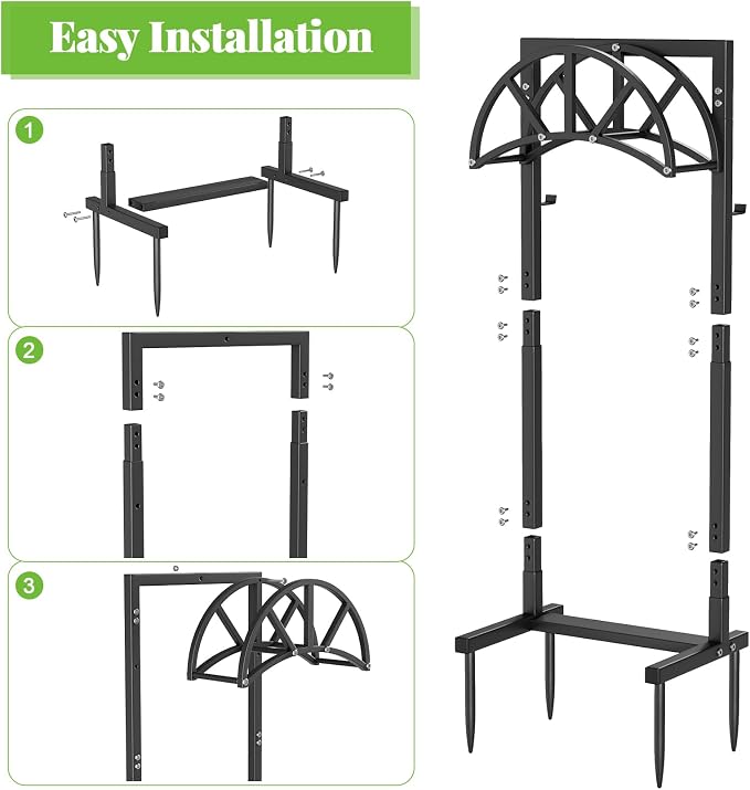 Mr IRONSTONE Garden Hose Holder Freestanding with 4 Spikes, Upgraded Water Hose Holder with Stainless Steel Screws, Heavy Duty Hose Stand Holds (Deep Black)