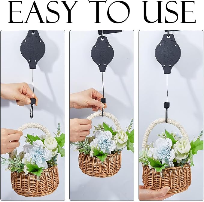 DICOSMETIC 4Pcs Upgraded Retractable Plant Hanger Black Plant Pulley Heavy Duty Hanging Plants Holder Adjustable Hook for Flower Pots Birds Feeder Wind Chimes Plants Grow Lights | Upgraded, Adjustable Hook, For Flower Pots Birds Feeder Wind Chimes, Pla...