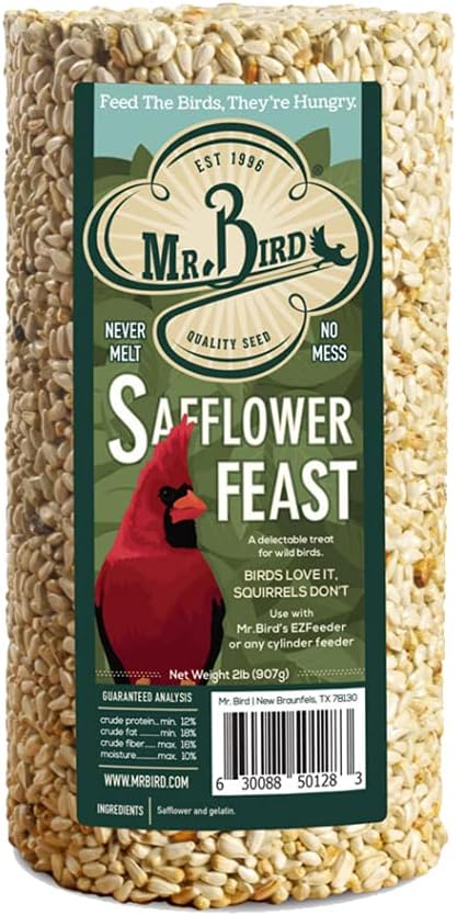 6-Pack Mr. Bird Safflower Feast Wild Bird Seed Cylinder 28oz | Wild Bird Food for Outdoor Birds | Backyard Birdfeeding | Squirrel Resistant Bird Food