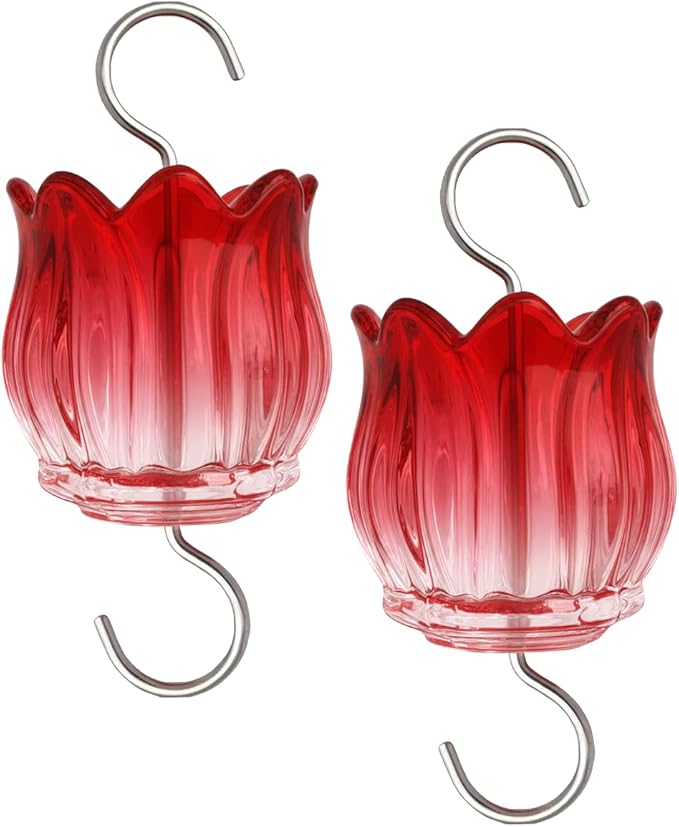 Glass Ant Moat for Hummingbird Feeder - 2PC x 3 OZ Gradient Red Tulip Insect Guard with Large Capacity