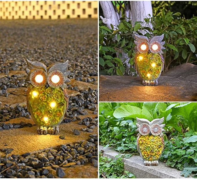 LED Solar owl Succulent Flower lamp, Outdoor Atmosphere Decoration Light, Cute Resin Succulent owl Garden Landscape lamp.