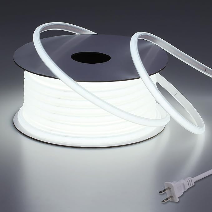 BENLUN AC 110V COB LED Strip Lights Outdoor Waterproof 65.6ft, 6000K Cool White Super Bright 200W CRI 90+ LED Rope Light, IP65 Flexible Cuttable, for Bedroom Garden Commercial House