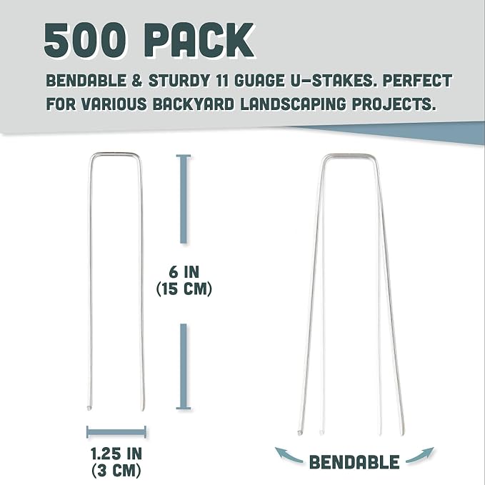 Squirrel Products Galvanized Steel Redrawn Garden Stakes, 6 Inch Lawn Staples, 11 Gauge Stakes, 2.9mm 15x2.5x15cm – 500 Pack