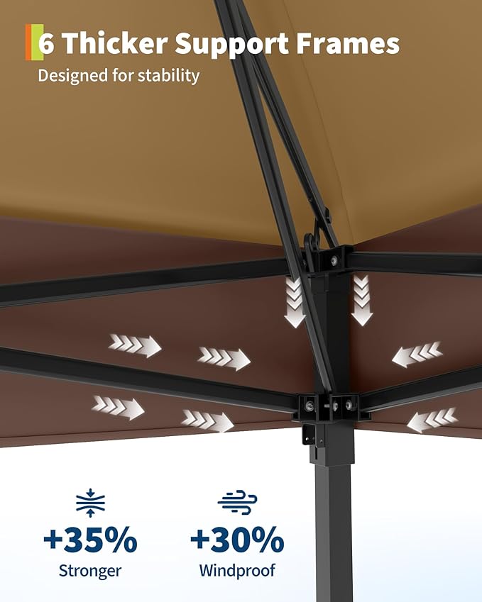 GarveeLife Canopy Tent 12x12 ft, Pop Up Gazebo One-Push Setup with 4 SandBags for Backyard Parties and BBQs, Mosquito Netting & Height Adjustable - Khaki & Coffee
