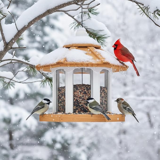 2026 Large Gazebo Bird Feeders for Outside Clearance - Bird Feeder Kit for Adults to Build- Hanging Birdfeeder for Outdoor-Rust Proof Mesh-Cedar Wood Longtime Lasting-(6 Lbs Capacity)