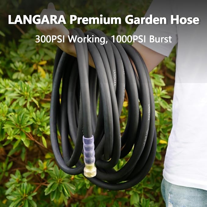 Heavy Duty Premium Garden Hose 50ft x 3/4", 300PSI Working, 1000PSI Burst, Hybrid Rubber Water Hose with Transparent Swivel Handle - Hot/Cold Water - Five Layered Braiding with Brass fittings (Black)