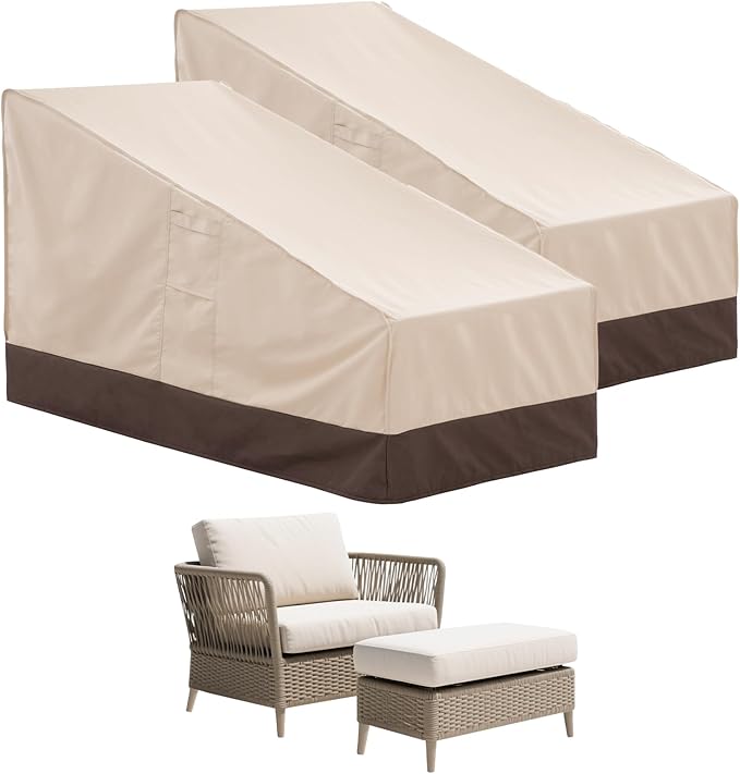 Loriano 2-Pack Outdoor Chair Cover with Ottomans, Waterproof Furniture Cover for 2 Chairs & 2 Ottomans, Heavy Duty 600D Oxford Fabric, All-Weather UV and Windproof for Patio Sets