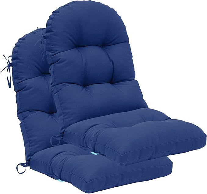 QILLOWAY Outdoor High Back Chair Cushion for Adirondack, All Weather Rocking Chair Cushions Thick Padded Replacement for Patio Furniture Set of 2,Navy