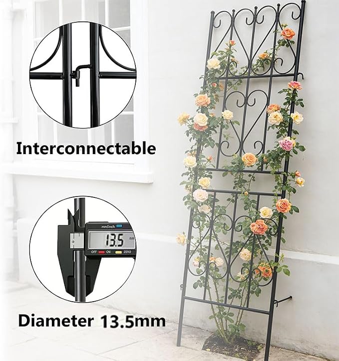 Thealyn 2 Pack Metal Garden Trellis for Climbing Plants Outdoor, 6.7ft x1.7ft Decorative Trellis Wall, Multi-Purpose Support for Roses,Vines,Tomatoes,Cucumbers & Raised Garden Beds