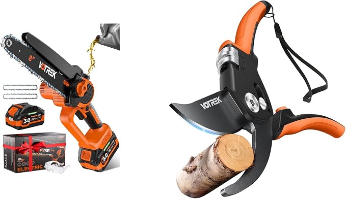8.5" Pruning Shears for Gardening & 8inch Mini Chainsaw Cordless, [3.0AH] Battery Powered Electric Chain Saw